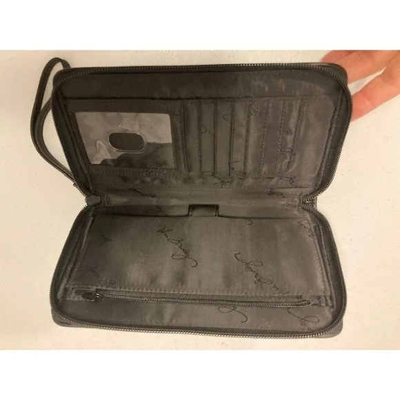 Vera Bradley zip around wristlet‎ midnight stripe wristlet Wallet Black Grey - Picture 4 of 6